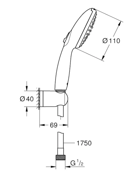 GROHE 27950001 Vitalio Start 110 II el duşu seti WS duvar montaj seti 2 sprey - Resim 3