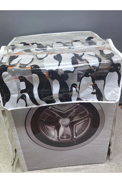 Fermuarlı Çamaşır ve Kurutma Makinesi Örtüsü [Penguen desenli] - Resim 5