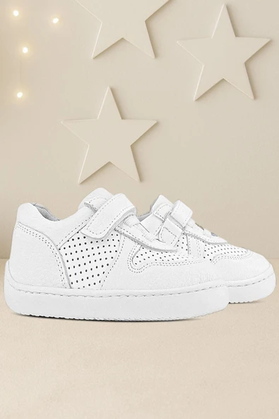 Rakerplus Bob Hakiki Deri Beyaz Barefoot Beyaz Tabanlı Cırtlı Bebek Sneaker Ayakkabı ürün görseli 1