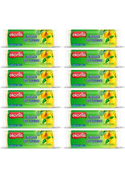 Ekomis Limon Kokulu Büzgülü Çöp Torbası Orta Boy 10'lu (12 Paket) ürün görseli 1