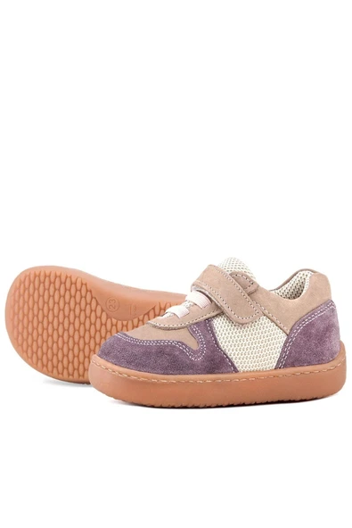 Rakerplus Bob Hakiki Deri Mor Pudra Barefoot Cırtlı Lastikli Bebek Sneaker Ayakkabı - Resim 7