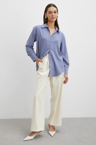 Basic Polyester Gömlek İndigo - Resim 2