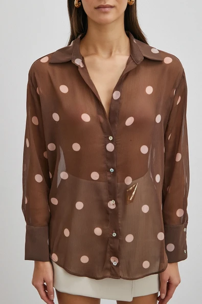 Desenli Yoryo Gömlek Kahve - Resim 4