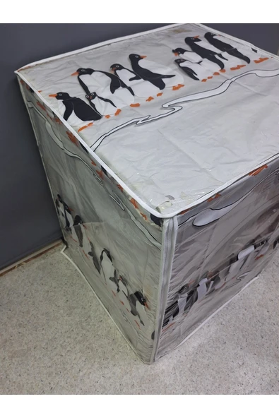 Fermuarlı Çamaşır ve Kurutma Makinesi Örtüsü [Penguen desenli] - Resim 4