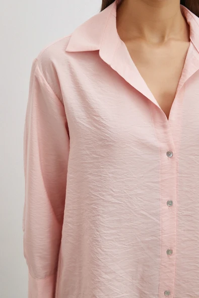Viskon Pamuk Gömlek Pembe - Resim 5