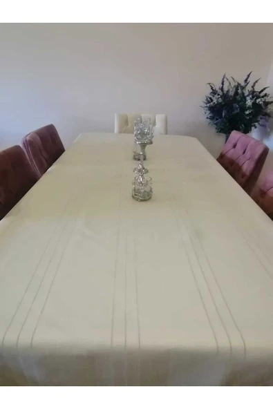 Krem Dertsiz Leke Ve Kir Tutmayan Kumaş Masa Örtüsü - Resim 2