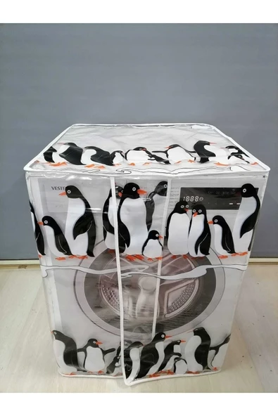 Penguen2 Desenli Şeffaf Çamaşır Makinesi Örtüsü (0,18 Mm Kalınlığında) - Resim 4