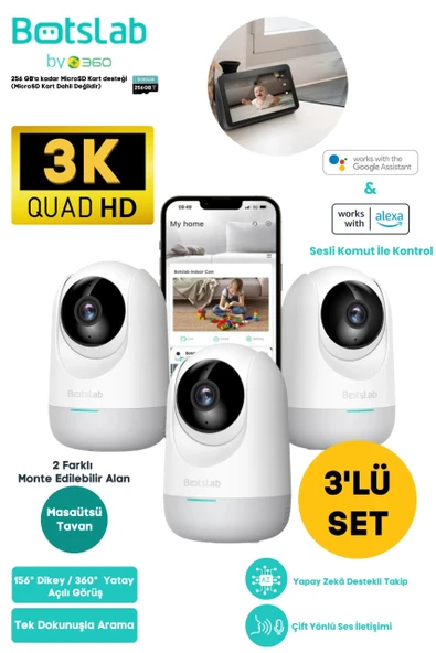 +360 Botslab 2C Pro Smart Camera SET - 3K / Tek Tuşla Sesli Arama / 360 Akıllı Güvenlik Kamerası - C222 ürün görseli