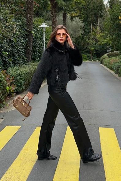 Deri Garnili Lolita Mont Siyah ürün görseli 1