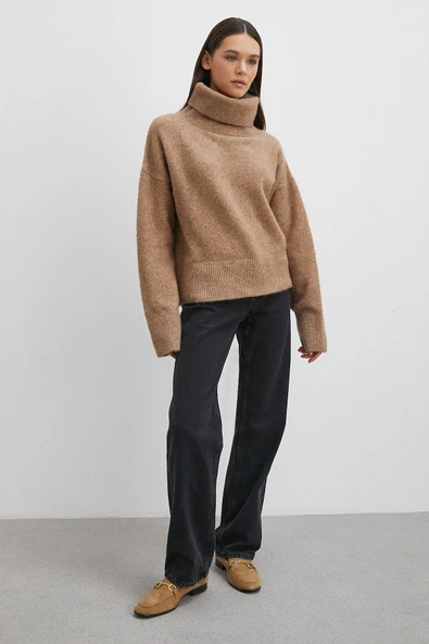 Yüksek Bel Boru Paça Jean Siyah - Resim 4