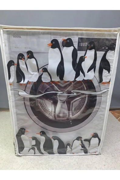 Fermuarlı Çamaşır ve Kurutma Makinesi Örtüsü [Penguen desenli] ürün görseli
