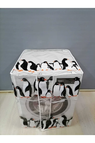 Penguen2 Desenli Şeffaf Çamaşır Makinesi Örtüsü (0,18 Mm Kalınlığında) - Resim 6