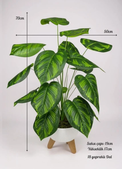 Yapay Çiçek Salon Bitkisi Difenbahya 70cm 18 Yaprak Beyaz Zigon Saksıda - Resim 2