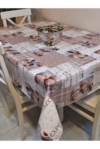 Elyaflı Pvc Muşamba - Desenli Silinebilir Masa Örtüsü ( KAHVE) - Resim 2