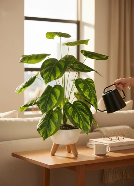 Yapay Çiçek Salon Bitkisi Difenbahya 70cm 18 Yaprak Beyaz Zigon Saksıda - Resim 6