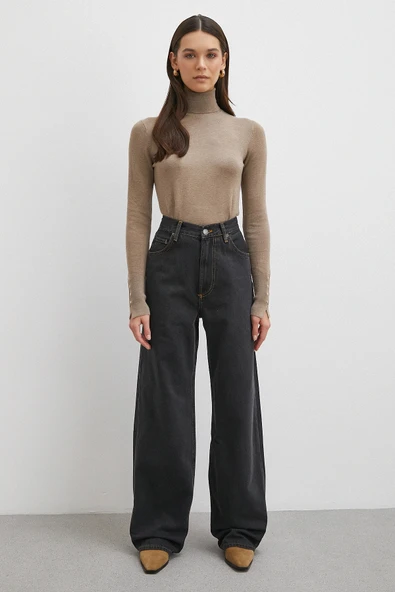 Beş Cepli Yüksek Bel Jean Siyah - Resim 4