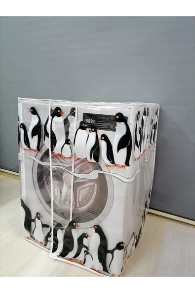 Penguen2 Desenli Şeffaf Çamaşır Makinesi Örtüsü (0,18 Mm Kalınlığında) - Resim 5