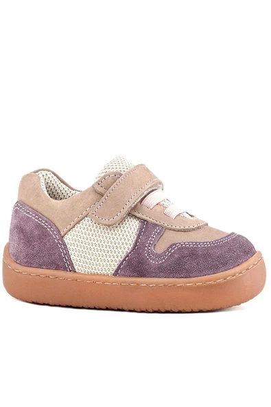 Rakerplus Bob Hakiki Deri Mor Pudra Barefoot Cırtlı Lastikli Bebek Sneaker Ayakkabı - Resim 2