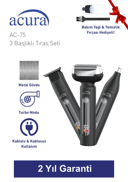 Acura AC-75 3 Başlıklı Metal Gövdeli Tıraş Seti ürün görseli