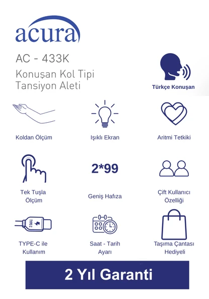 AC-433K Geniş Ekranlı Türkçe Konuşan Tansiyon Aleti - Resim 5