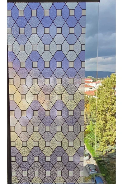 Statik Cam Filmi Mavi Vitray Desenli Folyo – Duşa Kabin, Pencere ve Ofis Dekorasyon Kaplaması ürün görseli
