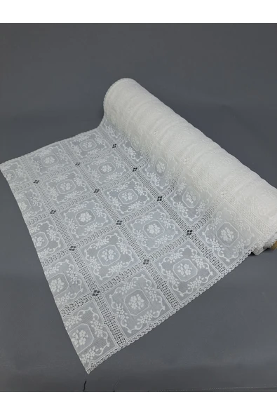 PVC KÜPÜR DANTEL RAF VE DOLAP ÖRTÜSÜ RUNNER   BEYAZ - Resim 2