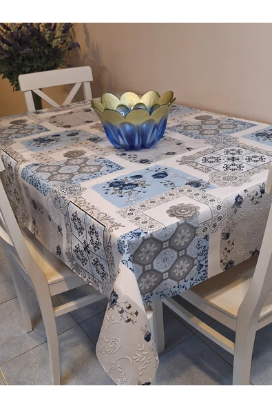 Elyaflı Pvc Muşamba - Desenli Silinebilir Masa Örtüsü ( MAVİ ) - Resim 3