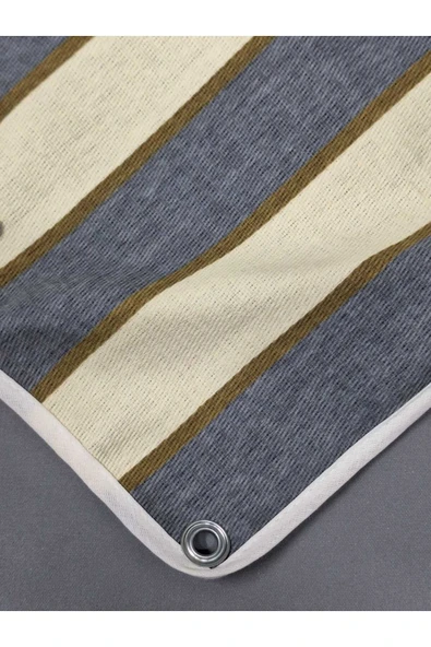 67x100cm Gri Krem  Çizğili  Kumaş Balkon Brandası  Kenarları Biye Dikişli - Resim 4