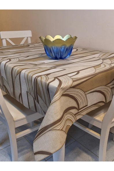Elyaflı Pvc Muşamba - Desenli Silinebilir Masa Örtüsü (KREM) ürün görseli