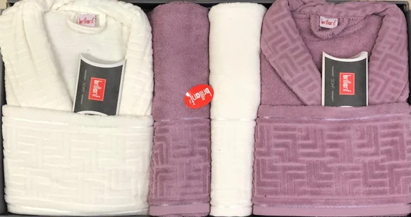 Brillant Kısmi Kadife %100 Pamuklu 8 Parça Aile Bornoz Seti - Resim 3