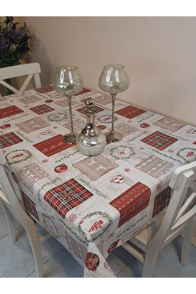 Yeni Yıl Desenli Elyaflı PVC Masa Örtüsü – Silinebilir ve Su Geçirmez Muşamba - Resim 3