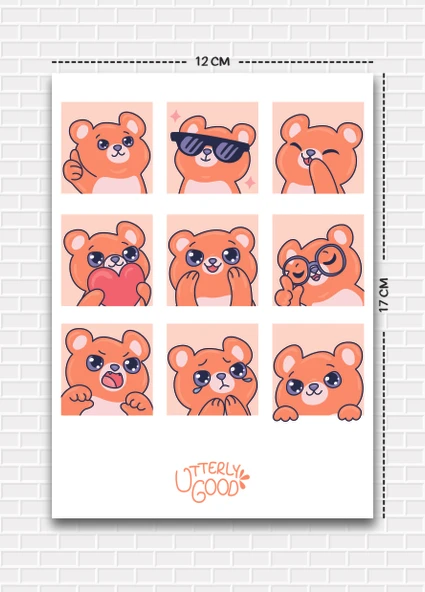 Utterly Good Hayvan Temalı 5'li Sticker  Bullet Journal  Notebook Ajanda  Scrapbook Için Uygun Set - Resim 2