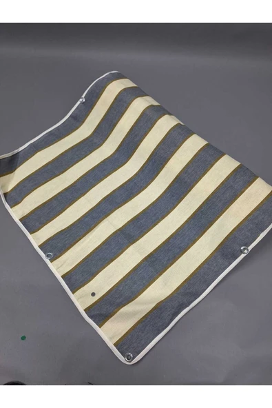 67x150 cm Gri Krem  Çizğili  Kumaş Balkon Brandası  Kenarları Biye Dikişli - Resim 2
