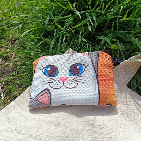 Utterly Good Kedili Bez Çanta Seti  Roller Kalem Hediyeli  Bez Çanta  Bez Kalemlik  Bez Cüzdan - Resim 3