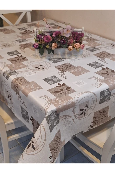 Elyaflı Pvc Muşamba - Desenli Silinebilir Masa Örtüsü ( KAHVERENĞİ ) - Resim 2