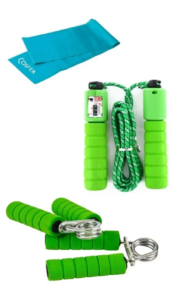 3'lü Set Vücut Sıkılaştırıcı Pilaset Seti Sayaçlı Atlama Ipi El Yayı Yoğa Latiği Bandı ürün görseli