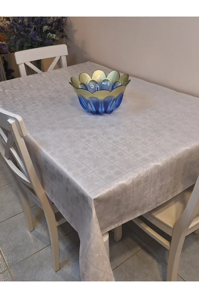 Elyaflı Pvc Muşamba - Desenli Silinebilir Masa Örtüsü ( GRİ) - Resim 2