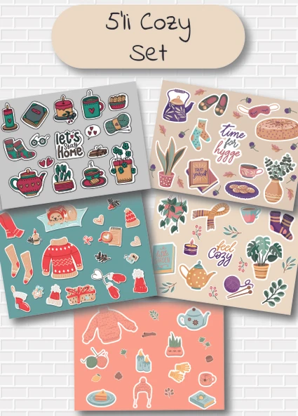 Utterly Good Cozy Temalı 5'li Sticker  Bullet Journal  Notebook  Ajanda  Scrapbook Için Uygun Set ürün görseli