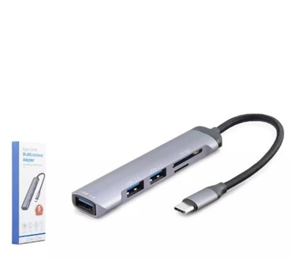 HADRON HDX7039 USB HUB COMBO 5IN1 USB type-c SD + TF CARD GRİ ürün görseli
