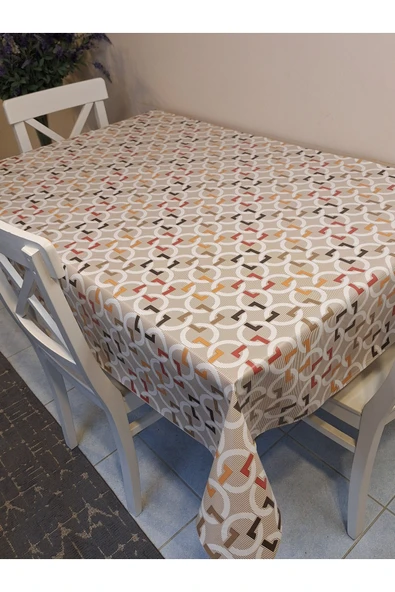 Elyaflı Pvc Muşamba - Desenli Silinebilir Masa Örtüsü ( Kahve ) - Resim 3