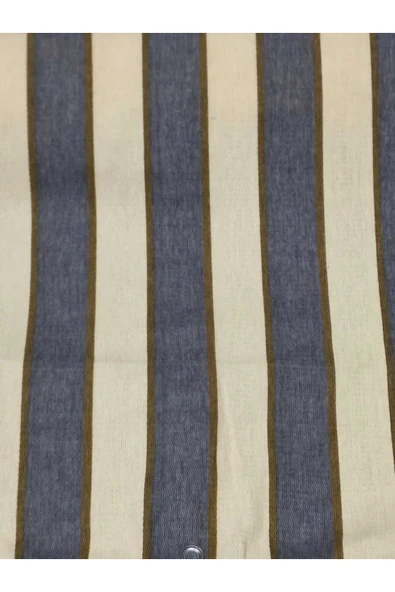 67x100cm Gri Krem  Çizğili  Kumaş Balkon Brandası  Kenarları Biye Dikişli - Resim 3
