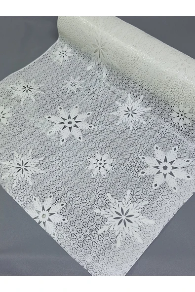 PVC KÜPÜR DANTEL RAF VE DOLAP ÖRTÜSÜ RUNNER  (BEYAZ ) - Resim 2