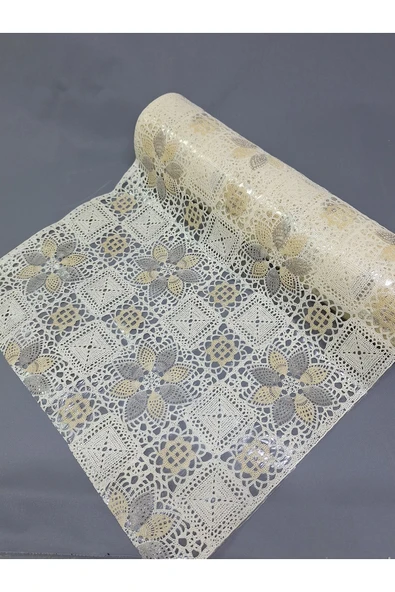 PVC KÜPÜR DANTEL RAF VE DOLAP ÖRTÜSÜ RUNNER  (KREM) - Resim 2