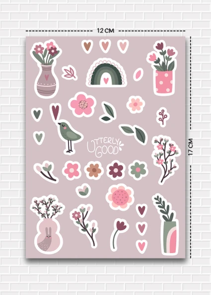 Utterly Good Çiçek Temalı 5'li Sticker  Bullet Journal  Notebook  Ajanda  Scrapbook Için Uygun Set - Resim 2
