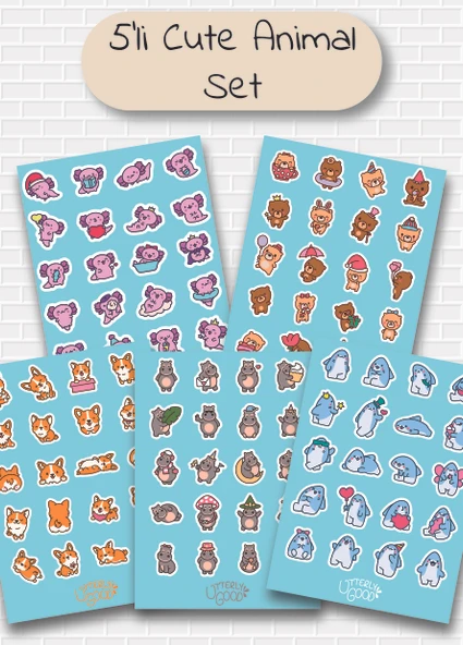 Utterly Good Sevimli Hayvanlar 5'li Sticker  Bullet Journal  Notebook  Ajanda  Scrapbook Için Uygun Set ürün görseli