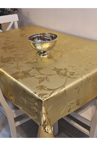 GOLD  PARLAK SİLİNEBİLİR MASA ÖRTÜSÜ - ELYAFLI PVC MUŞAMBA - Resim 10