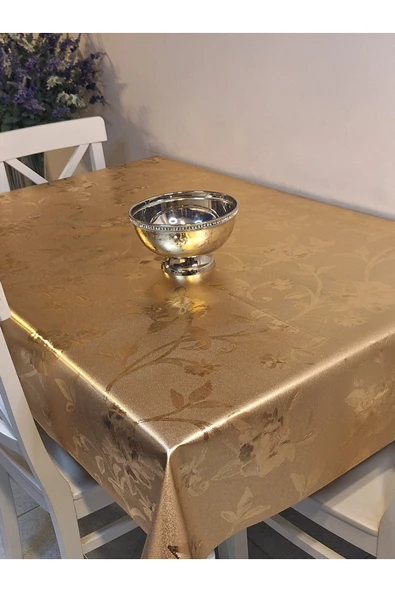 GOLD  PARLAK SİLİNEBİLİR MASA ÖRTÜSÜ - ELYAFLI PVC MUŞAMBA - Resim 2