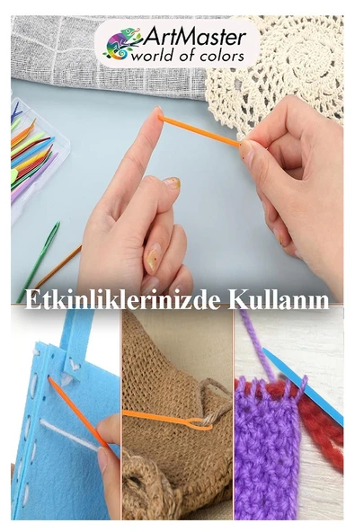 Plastik Yün İğnesi Renkli 20 Adet 9 cm Dikiş İğnesi Plastik İğne İplik İğnesi Dokuma İğnesi Örgü Dikme Dikiş - Resim 3
