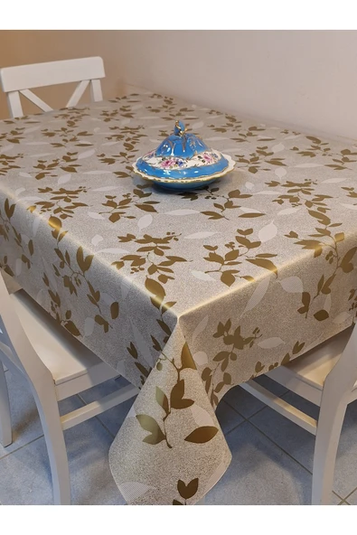 Elyaflı Pvc Muşamba - Desenli Silinebilir Masa Örtüsü (BEJ) - Resim 2