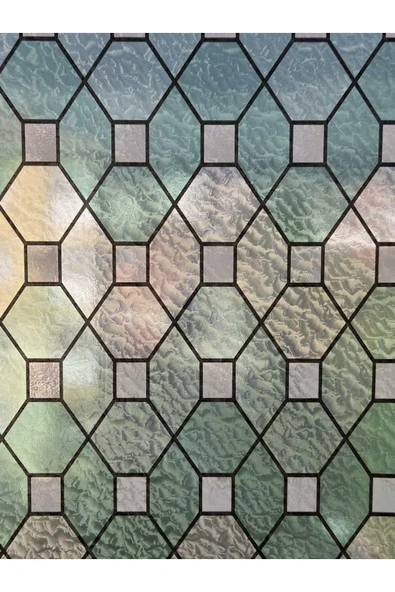 Statik Cam Filmi Mavi Vitray Desenli Folyo – Duşa Kabin, Pencere ve Ofis Dekorasyon Kaplaması - Resim 6